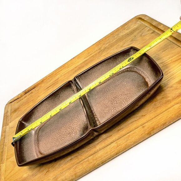 VTG Frankoma Plainsman Brown Tan Ceramic 13” Divided Serving Dish 5QD Ovenproof - Picture 9 of 9